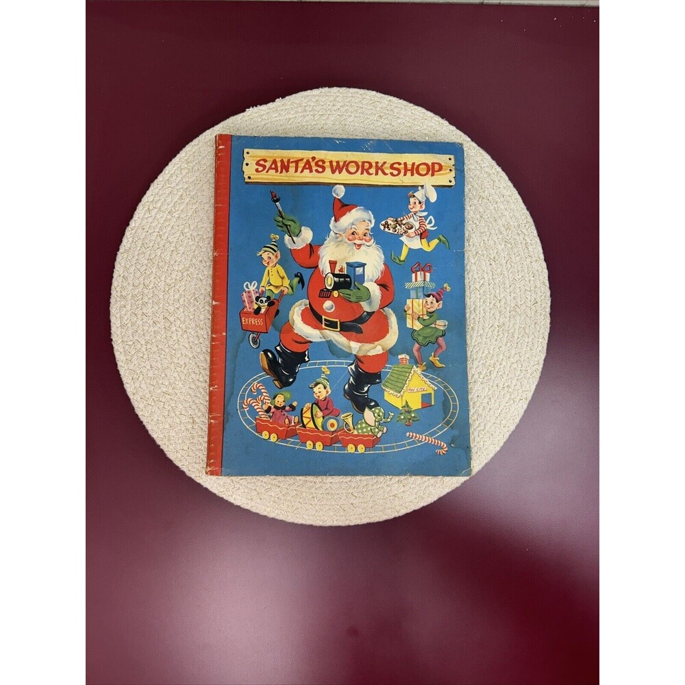 Santa's Workshop Vintage Christmas Pop Up Book White Plains Greeting Card 1951